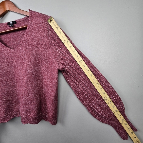 FRYE Knit Sweater Balloon Sleeve‎ Burgundy Womens Size L Wool Blend - Picture 8 of 9